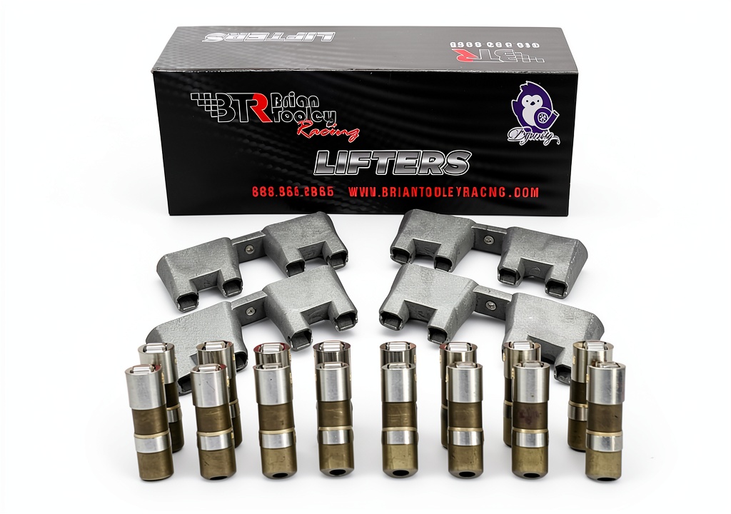 Installing LS7 lifters by BTR Brian Tooley Racing alloy steel on a wooden workbench