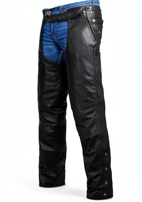 Dealer Leather Motorcycle Chaps DL-C2334-04 Black with Removable Liner-0