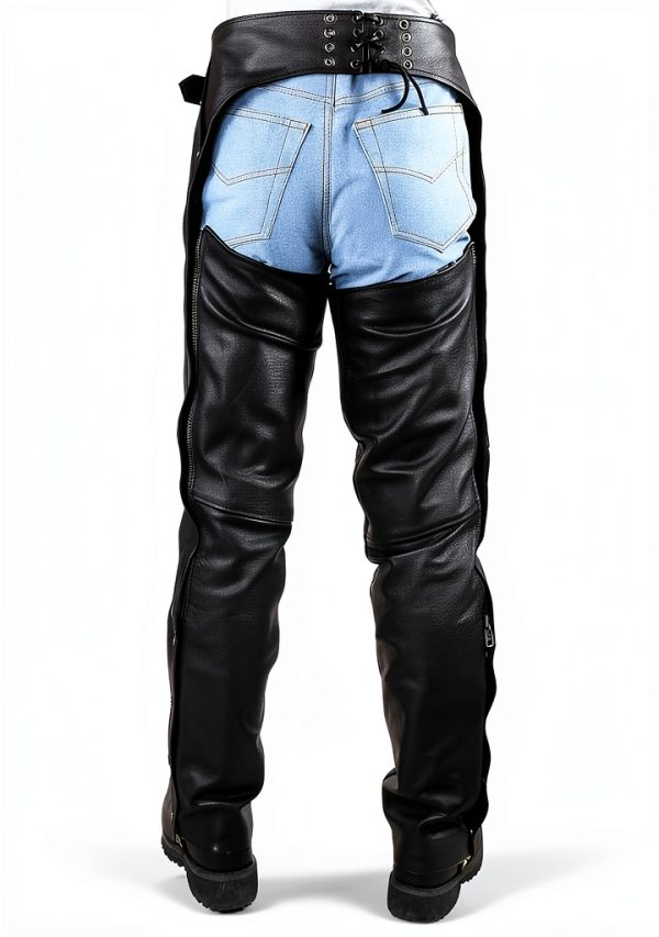 Motorcycle Leather Chaps RiderPro Assless Protective Pants Black-3
