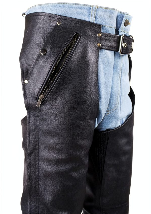 Motorcycle Leather Chaps RiderPro Assless Protective Pants Black-4