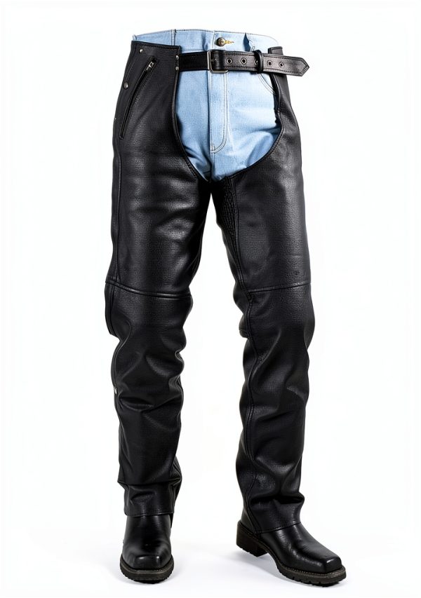 Motorcycle Leather Chaps RiderPro Assless Protective Pants Black-0