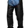 RiderGear LC-001 Black Leather Motorcycle Chaps Unisex Adjustable with-0
