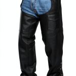 RiderGear LC-001 Black Leather Motorcycle Chaps Unisex Adjustable with-0