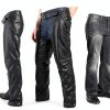 Dealer Leather Motorcycle Chaps DL-C2334-04 Black with Removable Liner-3