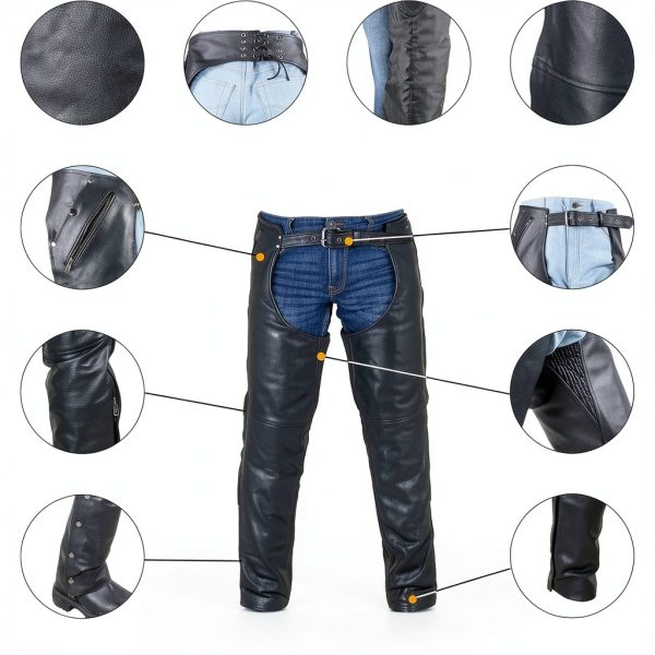 Dealer Leather Motorcycle Chaps DL-C2334-04 Black with Removable Liner-1