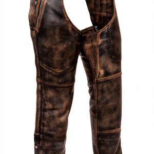 Milwaukee Leather Protective Chaps Distressed Brown Premium Cowhide-0