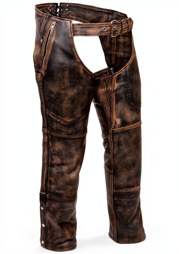 Milwaukee Leather Protective Chaps Distressed Brown Premium Cowhide-0
