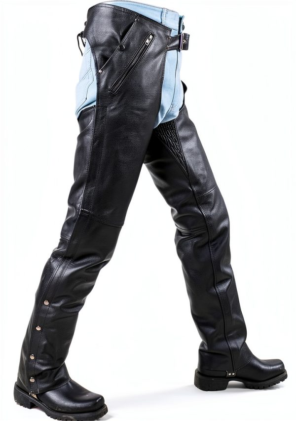 Motorcycle Leather Chaps RiderPro Assless Protective Pants Black-5